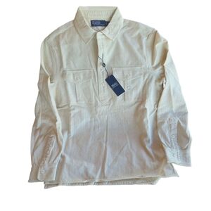 Ralph Lauren Jacquard-Knit Popover Workshirt Cream Long Sleeve Shirt Size Small